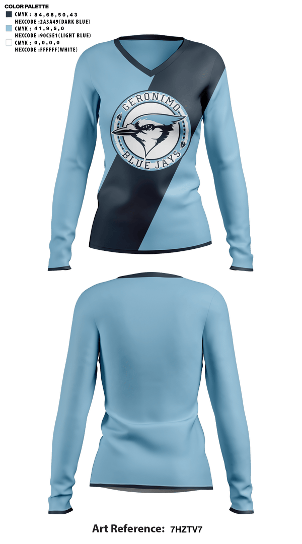 Womens Long Sleeve Vneck Shirt, Geronimo High School Cheer, Cheer, Teamtime, Team time, sublimation, custom sports apparel, team uniforms, spirit wear, spiritwear, sports uniforms, custom shirts, team store, custom team store, fundraiser sports, apparel fundraiser