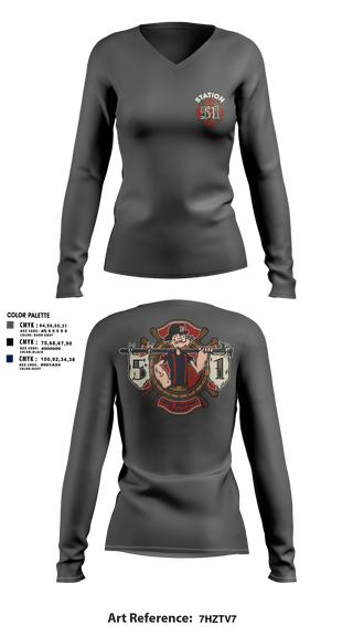 Womens Long Sleeve Vneck Shirt, Station 51, Fire Department, Teamtime, Team time, sublimation, custom sports apparel, team uniforms, spirit wear, spiritwear, sports uniforms, custom shirts, team store, custom team store, fundraiser sports, apparel fundraiser