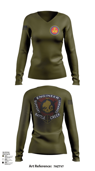 Womens Long Sleeve Vneck Shirt 1, 6th Engineer Support, Marines, Teamtime, Team time, sublimation, custom sports apparel, team uniforms, spirit wear, spiritwear, sports uniforms, custom shirts, team store, custom team store, fundraiser sports, apparel fundraiser