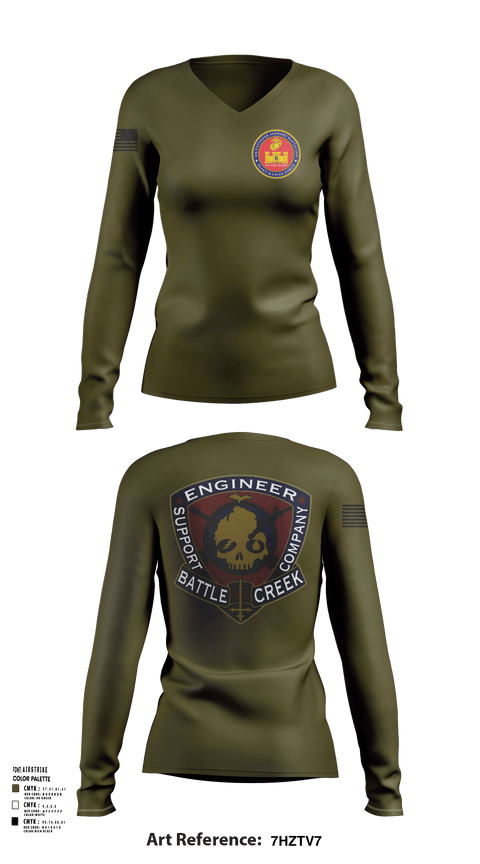Womens Long Sleeve Vneck Shirt 1, 6th Engineer Support, Marines, Teamtime, Team time, sublimation, custom sports apparel, team uniforms, spirit wear, spiritwear, sports uniforms, custom shirts, team store, custom team store, fundraiser sports, apparel fundraiser