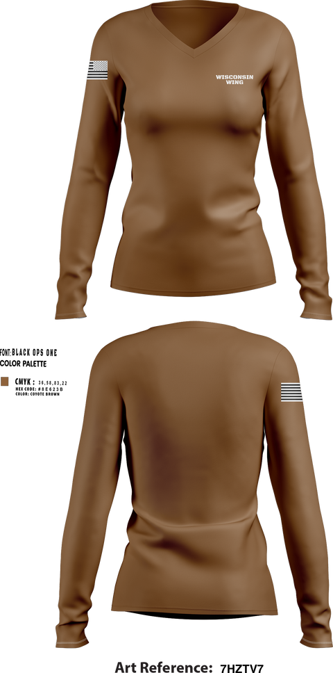 Womens Long Sleeve Vneck Shirt, Wisconsin Wing, Air Force, Teamtime, Team time, sublimation, custom sports apparel, team uniforms, spirit wear, spiritwear, sports uniforms, custom shirts, team store, custom team store, fundraiser sports, apparel fundraiser