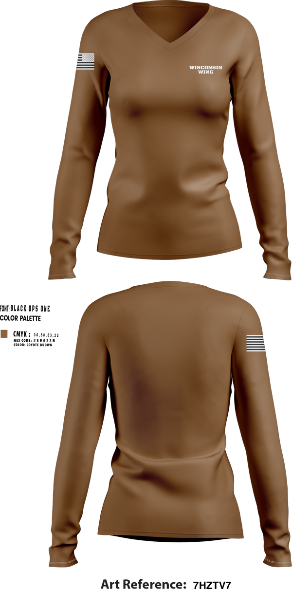Womens Long Sleeve Vneck Shirt, Wisconsin Wing, Air Force, Teamtime, Team time, sublimation, custom sports apparel, team uniforms, spirit wear, spiritwear, sports uniforms, custom shirts, team store, custom team store, fundraiser sports, apparel fundraiser