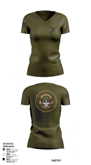 Womens Short Sleeve Vneck Shirt, Bravo Company Det 1 Recruiting and Retention Battalion, National Guard, Teamtime, Team time, sublimation, custom sports apparel, team uniforms, spirit wear, spiritwear, sports uniforms, custom shirts, team store, custom team store, fundraiser sports, apparel fundraiser