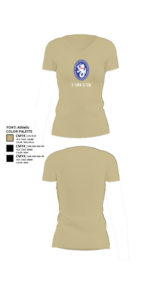 Womens Short Sleeve Vneck Shirt, 1-194 C Co, National Guard, Teamtime, Team time, sublimation, custom sports apparel, team uniforms, spirit wear, spiritwear, sports uniforms, custom shirts, team store, custom team store, fundraiser sports, apparel fundraiser