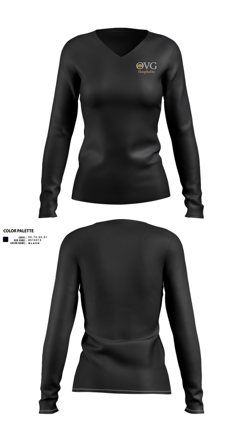 Womens Long Sleeve Vneck Shirt, OVG Hospitality, , Teamtime, Team time, sublimation, custom sports apparel, team uniforms, spirit wear, spiritwear, sports uniforms, custom shirts, team store, custom team store, fundraiser sports, apparel fundraiser