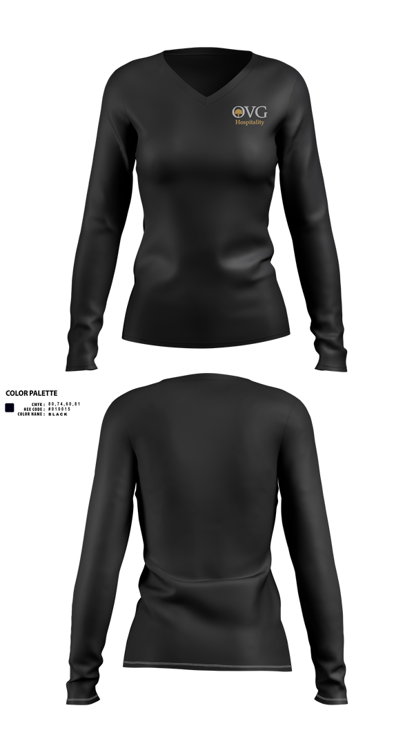 Womens Long Sleeve Vneck Shirt, OVG Hospitality, , Teamtime, Team time, sublimation, custom sports apparel, team uniforms, spirit wear, spiritwear, sports uniforms, custom shirts, team store, custom team store, fundraiser sports, apparel fundraiser