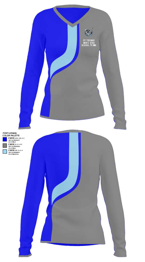 Women's Long Sleeve Vneck Shirt, St Thomas More High School Tennis, Tennis, Teamtime, Team time, sublimation, custom sports apparel, team uniforms, spirit wear, spiritwear, sports uniforms, custom shirts, team store, custom team store, fundraiser sports, apparel fundraiser