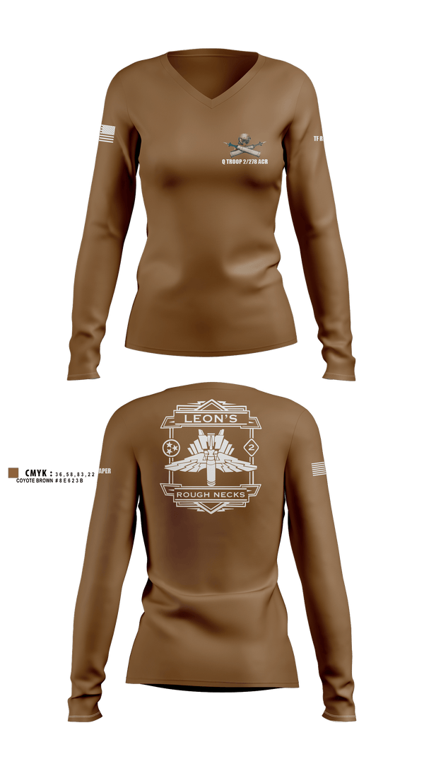 Womens Long Sleeve Vneck Shirt 1, Q TROOP 2/278 ACR, National Guard, Teamtime, Team time, sublimation, custom sports apparel, team uniforms, spirit wear, spiritwear, sports uniforms, custom shirts, team store, custom team store, fundraiser sports, apparel fundraiser