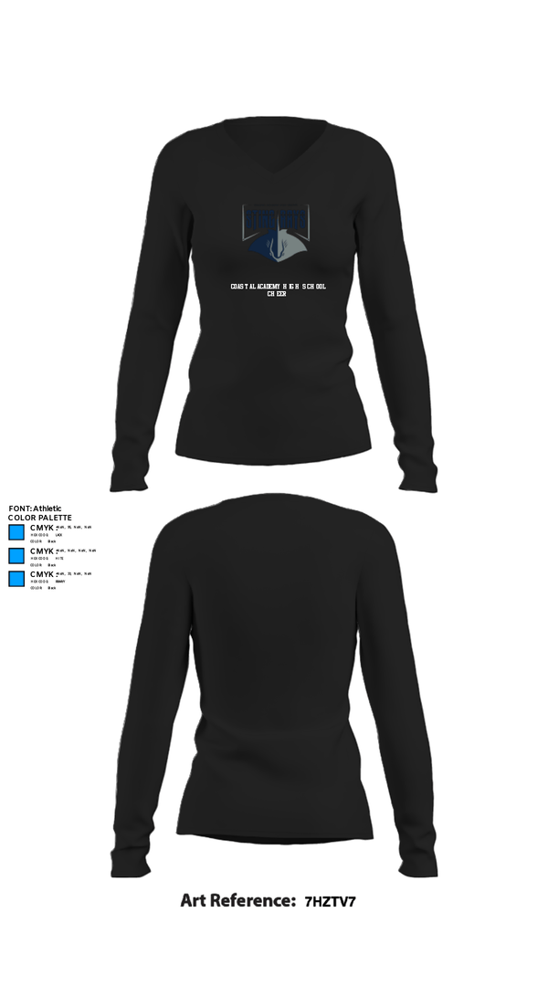 Womens Long Sleeve Vneck Shirt, Coastal Academy High School Cheer, Cheer, Teamtime, Team time, sublimation, custom sports apparel, team uniforms, spirit wear, spiritwear, sports uniforms, custom shirts, team store, custom team store, fundraiser sports, apparel fundraiser