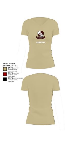Womens Short Sleeve Vneck Shirt, Gamblers, Army, Teamtime, Team time, sublimation, custom sports apparel, team uniforms, spirit wear, spiritwear, sports uniforms, custom shirts, team store, custom team store, fundraiser sports, apparel fundraiser
