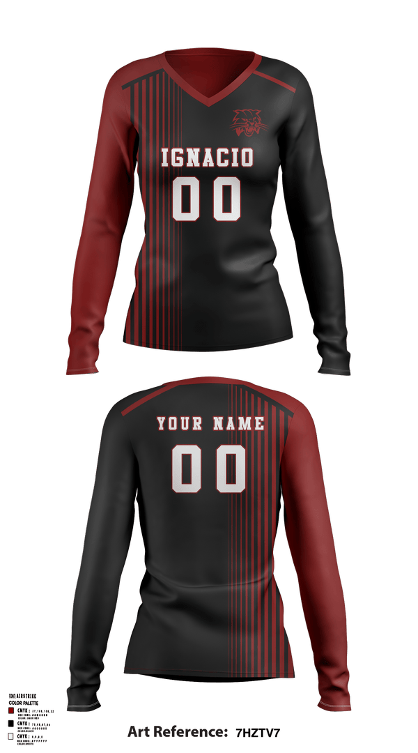 Women's Long Sleeve Vneck Shirt, Ignacio High School Volleyball, Women's Volleyball, Teamtime, Team time, sublimation, custom sports apparel, team uniforms, spirit wear, spiritwear, sports uniforms, custom shirts, team store, custom team store, fundraiser sports, apparel fundraiser
