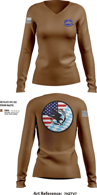 Womens Long Sleeve Vneck Shirt, Falcon Team, JMRC, Army, Teamtime, Team time, sublimation, custom sports apparel, team uniforms, spirit wear, spiritwear, sports uniforms, custom shirts, team store, custom team store, fundraiser sports, apparel fundraiser