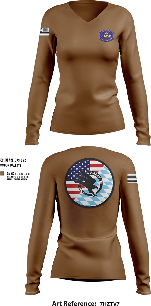 Womens Long Sleeve Vneck Shirt, Falcon Team, JMRC, Army, Teamtime, Team time, sublimation, custom sports apparel, team uniforms, spirit wear, spiritwear, sports uniforms, custom shirts, team store, custom team store, fundraiser sports, apparel fundraiser
