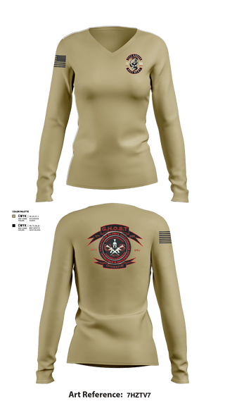 Womens Long Sleeve Vneck Shirt, Green Beret, Space Force, Teamtime, Team time, sublimation, custom sports apparel, team uniforms, spirit wear, spiritwear, sports uniforms, custom shirts, team store, custom team store, fundraiser sports, apparel fundraiser