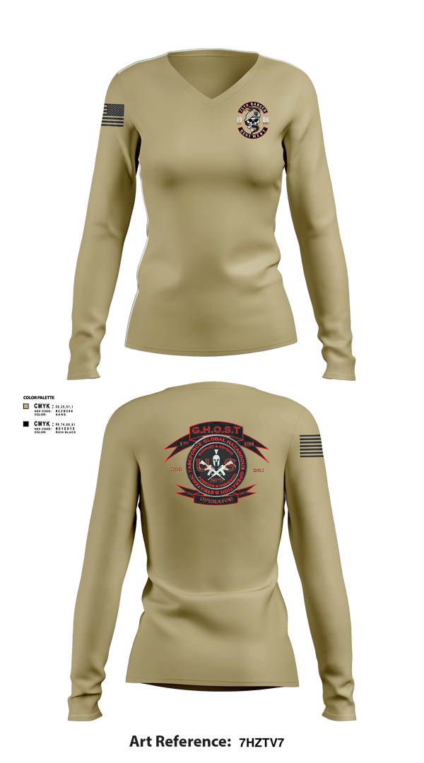 Womens Long Sleeve Vneck Shirt, Green Beret, Space Force, Teamtime, Team time, sublimation, custom sports apparel, team uniforms, spirit wear, spiritwear, sports uniforms, custom shirts, team store, custom team store, fundraiser sports, apparel fundraiser
