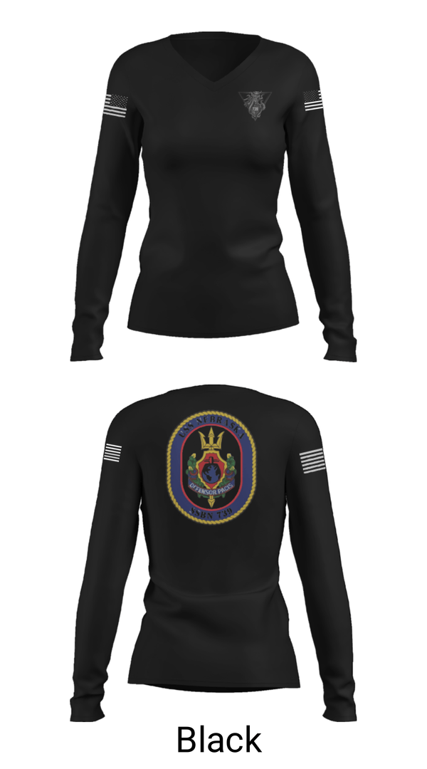 Women's Long Sleeve Vneck Shirt, USS Nebraska, Navy, Teamtime, Team time, sublimation, custom sports apparel, team uniforms, spirit wear, spiritwear, sports uniforms, custom shirts, team store, custom team store, fundraiser sports, apparel fundraiser