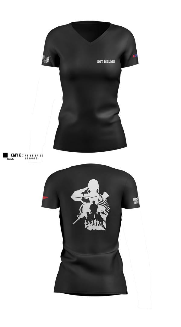Womens Short Sleeve Vneck Shirt, SGT Nelms, National Guard, Teamtime, Team time, sublimation, custom sports apparel, team uniforms, spirit wear, spiritwear, sports uniforms, custom shirts, team store, custom team store, fundraiser sports, apparel fundraiser