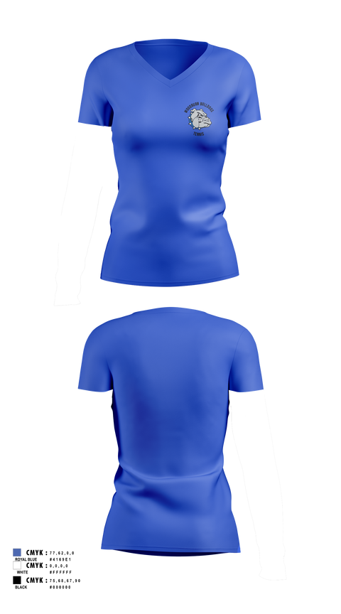 Womens Short Sleeve Vneck Shirt, Woodburn Bulldogs, Tennis, Teamtime, Team time, sublimation, custom sports apparel, team uniforms, spirit wear, spiritwear, sports uniforms, custom shirts, team store, custom team store, fundraiser sports, apparel fundraiser