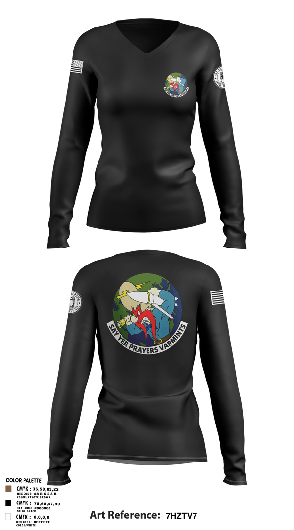 Womens Long Sleeve Vneck Shirt, 20th Intelligence Squadron, Air Force, Teamtime, Team time, sublimation, custom sports apparel, team uniforms, spirit wear, spiritwear, sports uniforms, custom shirts, team store, custom team store, fundraiser sports, apparel fundraiser