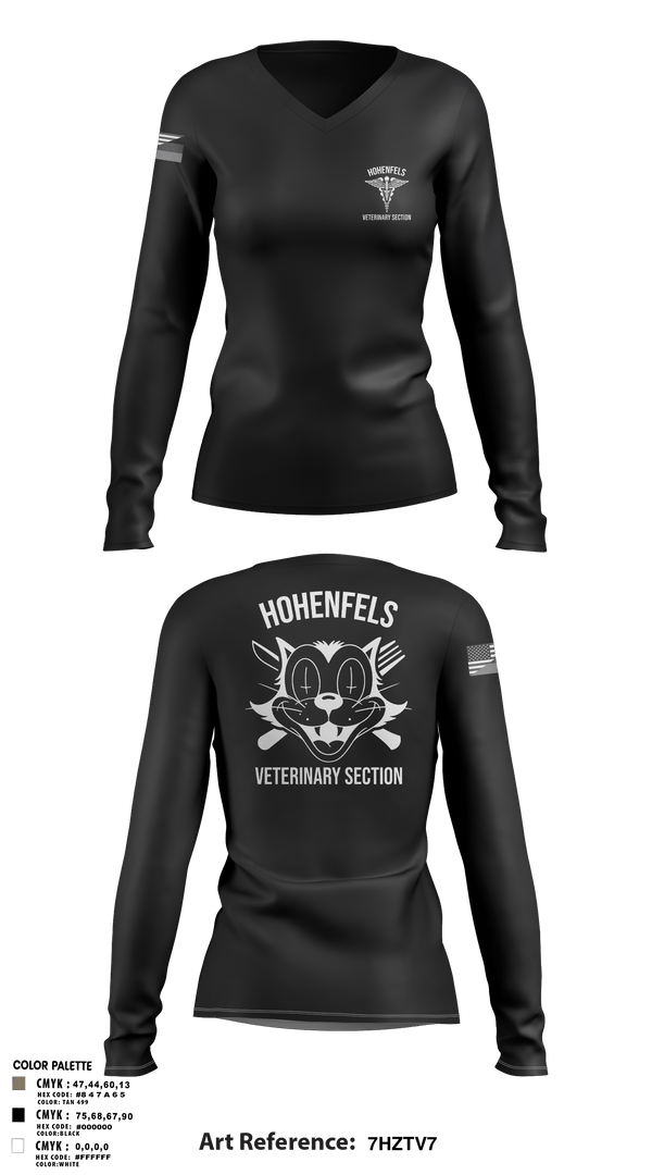 Womens Long Sleeve Vneck Shirt 1, Hohenfels VTFHohenfels Veterinary Section, Army, Teamtime, Team time, sublimation, custom sports apparel, team uniforms, spirit wear, spiritwear, sports uniforms, custom shirts, team store, custom team store, fundraiser sports, apparel fundraiser