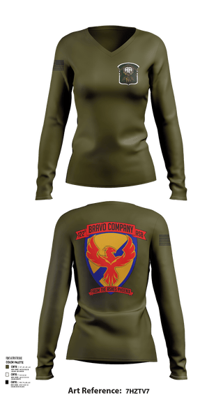 Womens Long Sleeve Vneck Shirt 1, B-Co 122 ASB, Army, Teamtime, Team time, sublimation, custom sports apparel, team uniforms, spirit wear, spiritwear, sports uniforms, custom shirts, team store, custom team store, fundraiser sports, apparel fundraiser