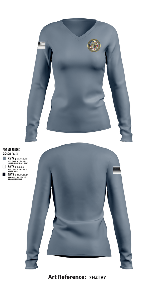 Women's Long Sleeve Vneck Shirt, Okinawa Provost Marshals office, Marines, Teamtime, Team time, sublimation, custom sports apparel, team uniforms, spirit wear, spiritwear, sports uniforms, custom shirts, team store, custom team store, fundraiser sports, apparel fundraiser