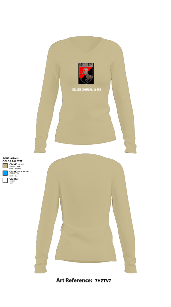 Womens Long Sleeve Vneck Shirt, Dealer Company, 1/11 ACR, Army, Teamtime, Team time, sublimation, custom sports apparel, team uniforms, spirit wear, spiritwear, sports uniforms, custom shirts, team store, custom team store, fundraiser sports, apparel fundraiser