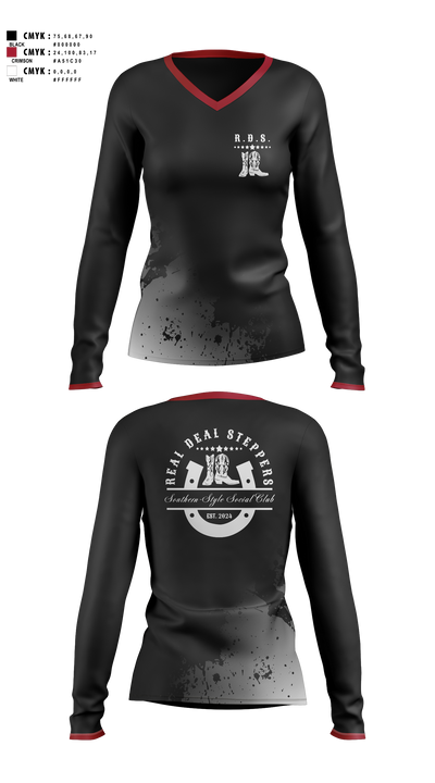 Real Deal Steppers 12364541 Women's Long Sleeve V-neck Shirt - 1 (1)