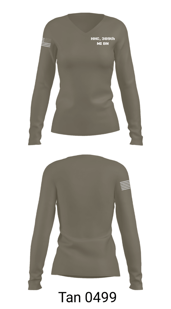 Women's Long Sleeve Vneck Shirt, HHC, 389th MI BN, Army, Teamtime, Team time, sublimation, custom sports apparel, team uniforms, spirit wear, spiritwear, sports uniforms, custom shirts, team store, custom team store, fundraiser sports, apparel fundraiser