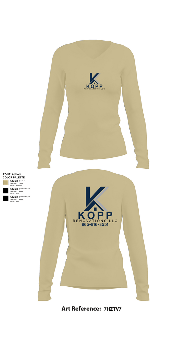 Womens Long Sleeve Vneck Shirt 1, Kopp Renovations, , Teamtime, Team time, sublimation, custom sports apparel, team uniforms, spirit wear, spiritwear, sports uniforms, custom shirts, team store, custom team store, fundraiser sports, apparel fundraiser