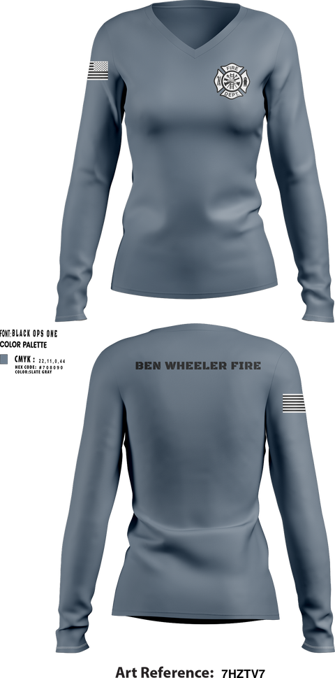 Womens Long Sleeve Vneck Shirt, Ben Wheeler Fire, Fire Department, Teamtime, Team time, sublimation, custom sports apparel, team uniforms, spirit wear, spiritwear, sports uniforms, custom shirts, team store, custom team store, fundraiser sports, apparel fundraiser