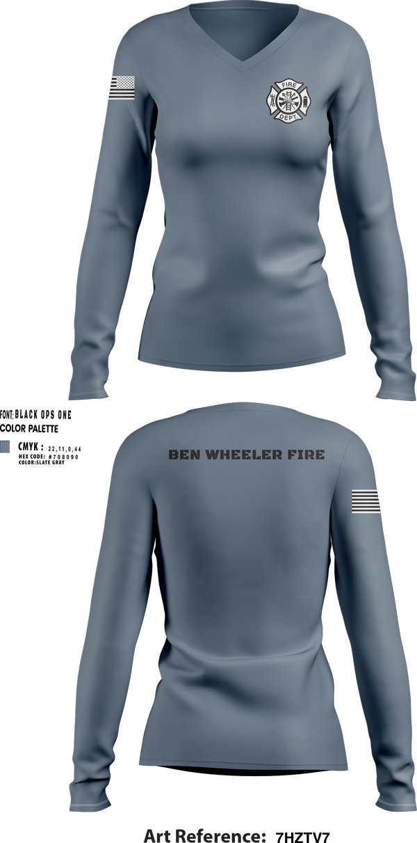 Womens Long Sleeve Vneck Shirt, Ben Wheeler Fire, Fire Department, Teamtime, Team time, sublimation, custom sports apparel, team uniforms, spirit wear, spiritwear, sports uniforms, custom shirts, team store, custom team store, fundraiser sports, apparel fundraiser