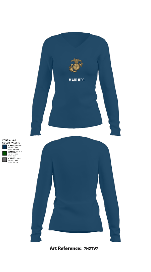 Women's Long Sleeve Vneck Shirt, Marine Training Academy USA, Marines, Teamtime, Team time, sublimation, custom sports apparel, team uniforms, spirit wear, spiritwear, sports uniforms, custom shirts, team store, custom team store, fundraiser sports, apparel fundraiser