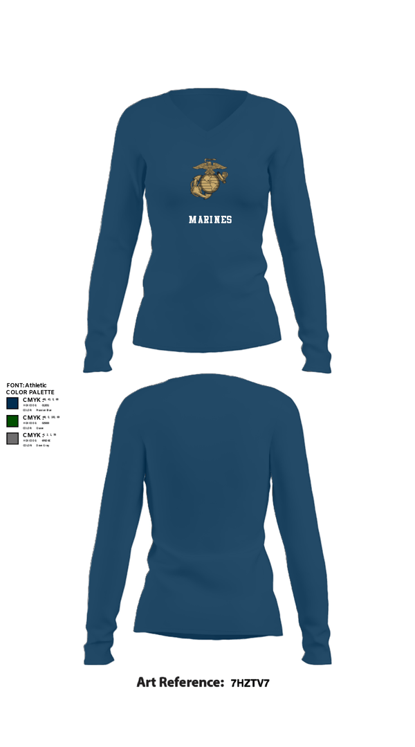 Women's Long Sleeve Vneck Shirt, Marine Training Academy USA, Marines, Teamtime, Team time, sublimation, custom sports apparel, team uniforms, spirit wear, spiritwear, sports uniforms, custom shirts, team store, custom team store, fundraiser sports, apparel fundraiser