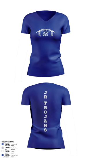 Womens Short Sleeve Vneck Shirt, Orland Jr Trojans Football, Football, Teamtime, Team time, sublimation, custom sports apparel, team uniforms, spirit wear, spiritwear, sports uniforms, custom shirts, team store, custom team store, fundraiser sports, apparel fundraiser