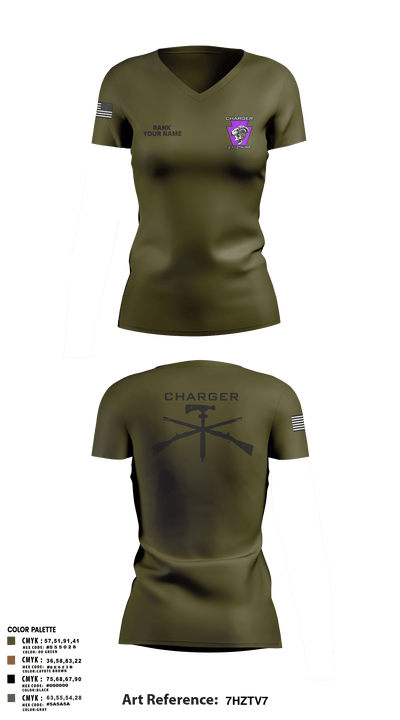 Charger Co. / 2-112th Infantry Battalion 37738588 Women's Short Sleeve V-neck Shirt - 42