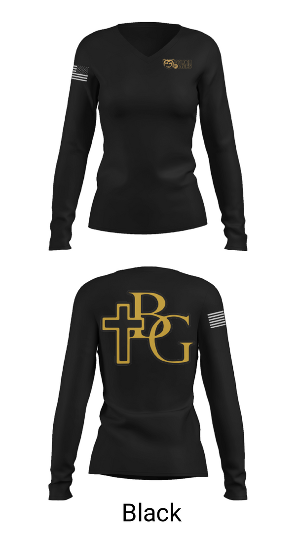 Women's Long Sleeve Vneck Shirt, Bishop Garrigan Catholic Junior High School Track, Track & Field, Teamtime, Team time, sublimation, custom sports apparel, team uniforms, spirit wear, spiritwear, sports uniforms, custom shirts, team store, custom team store, fundraiser sports, apparel fundraiser
