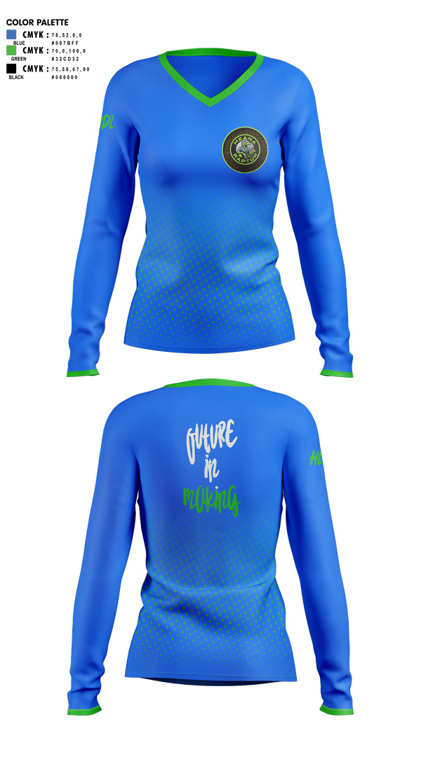 Womens Long Sleeve Vneck Shirt, meana raptor, Golf, Teamtime, Team time, sublimation, custom sports apparel, team uniforms, spirit wear, spiritwear, sports uniforms, custom shirts, team store, custom team store, fundraiser sports, apparel fundraiser