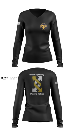 Womens Long Sleeve Vneck Shirt, 143rd ESC, , Teamtime, Team time, sublimation, custom sports apparel, team uniforms, spirit wear, spiritwear, sports uniforms, custom shirts, team store, custom team store, fundraiser sports, apparel fundraiser