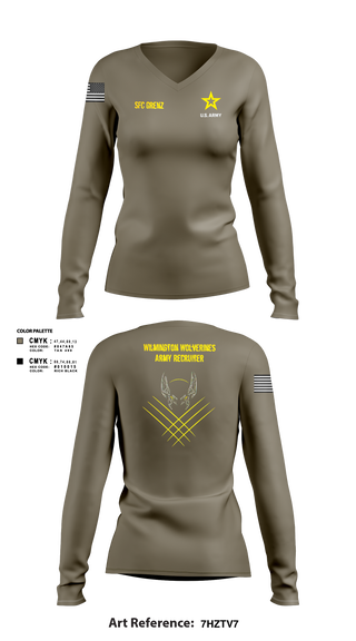 Womens Long Sleeve Vneck Shirt, Wilmington Army Recruiting Station, Army, Teamtime, Team time, sublimation, custom sports apparel, team uniforms, spirit wear, spiritwear, sports uniforms, custom shirts, team store, custom team store, fundraiser sports, apparel fundraiser