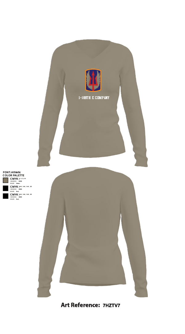 Womens Long Sleeve Vneck Shirt, 1-169th E Company, National Guard, Teamtime, Team time, sublimation, custom sports apparel, team uniforms, spirit wear, spiritwear, sports uniforms, custom shirts, team store, custom team store, fundraiser sports, apparel fundraiser