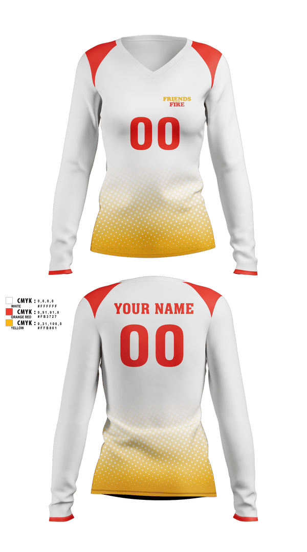Womens Long Sleeve Vneck Shirt 1, FRIENDS on FIRE, Women's Volleyball, Teamtime, Team time, sublimation, custom sports apparel, team uniforms, spirit wear, spiritwear, sports uniforms, custom shirts, team store, custom team store, fundraiser sports, apparel fundraiser
