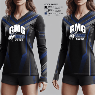 Womens Long Sleeve Vneck Shirt, GMG Senior High School Cheer, Cheer, Teamtime, Team time, sublimation, custom sports apparel, team uniforms, spirit wear, spiritwear, sports uniforms, custom shirts, team store, custom team store, fundraiser sports, apparel fundraiser