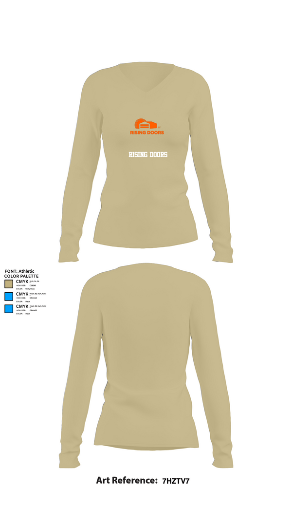 Womens Long Sleeve Vneck Shirt 1, Rising Doors, Army, Teamtime, Team time, sublimation, custom sports apparel, team uniforms, spirit wear, spiritwear, sports uniforms, custom shirts, team store, custom team store, fundraiser sports, apparel fundraiser