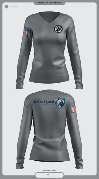Women's Long Sleeve Vneck Shirt, Marine Corps, Marines, Teamtime, Team time, sublimation, custom sports apparel, team uniforms, spirit wear, spiritwear, sports uniforms, custom shirts, team store, custom team store, fundraiser sports, apparel fundraiser