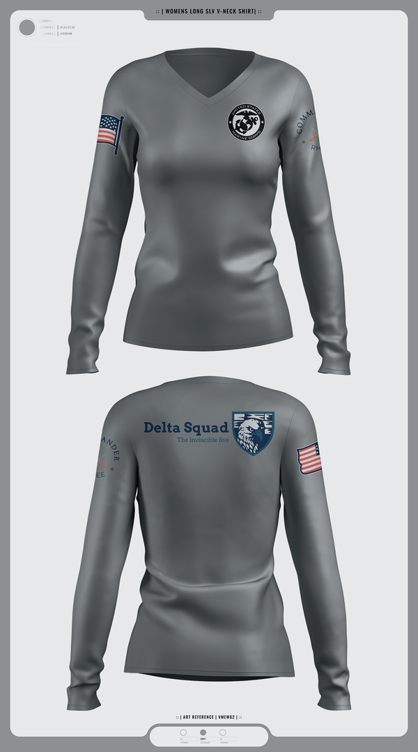 Women's Long Sleeve Vneck Shirt, Marine Corps, Marines, Teamtime, Team time, sublimation, custom sports apparel, team uniforms, spirit wear, spiritwear, sports uniforms, custom shirts, team store, custom team store, fundraiser sports, apparel fundraiser