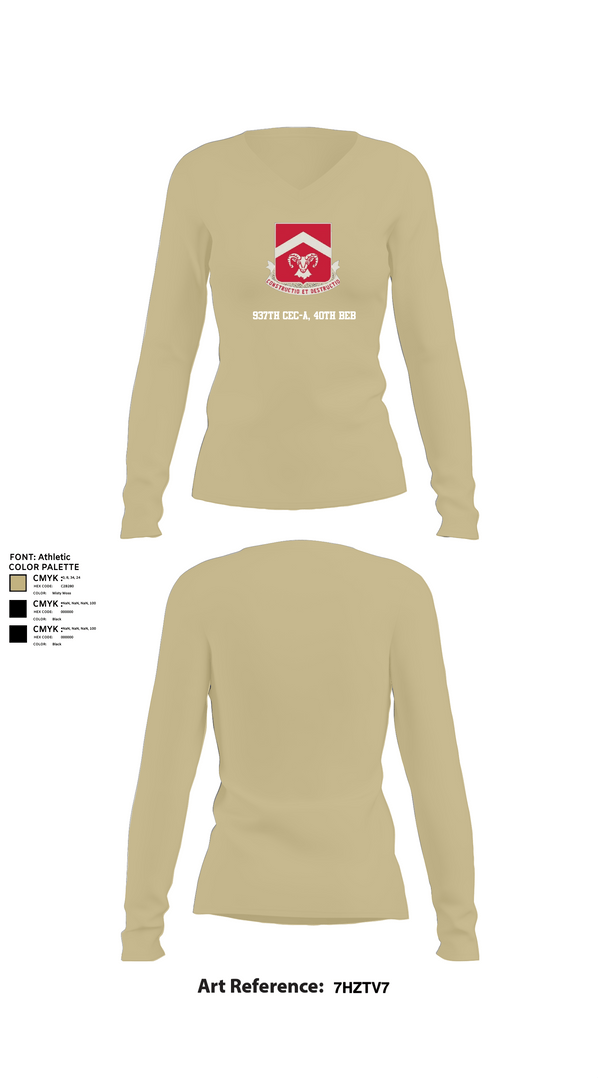 Womens Long Sleeve Vneck Shirt 1, 937th CEC-A, 40th BEB, Army, Teamtime, Team time, sublimation, custom sports apparel, team uniforms, spirit wear, spiritwear, sports uniforms, custom shirts, team store, custom team store, fundraiser sports, apparel fundraiser