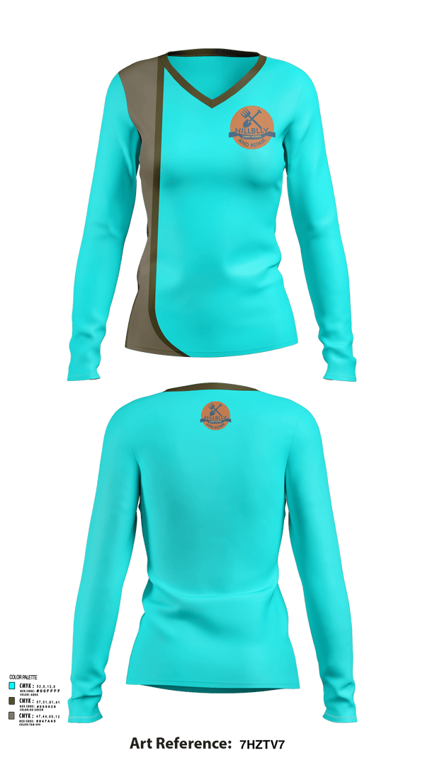 Womens Long Sleeve Vneck Shirt, Hillbilly Lawn Works And Repair, , Teamtime, Team time, sublimation, custom sports apparel, team uniforms, spirit wear, spiritwear, sports uniforms, custom shirts, team store, custom team store, fundraiser sports, apparel fundraiser