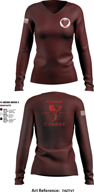 Women's Long Sleeve Vneck Shirt, Charlie Company Cobras, Army, Teamtime, Team time, sublimation, custom sports apparel, team uniforms, spirit wear, spiritwear, sports uniforms, custom shirts, team store, custom team store, fundraiser sports, apparel fundraiser
