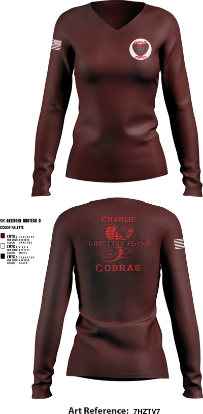 Charlie Company Cobras 69081058 Women's Long Sleeve V-neck Shirt - 1
